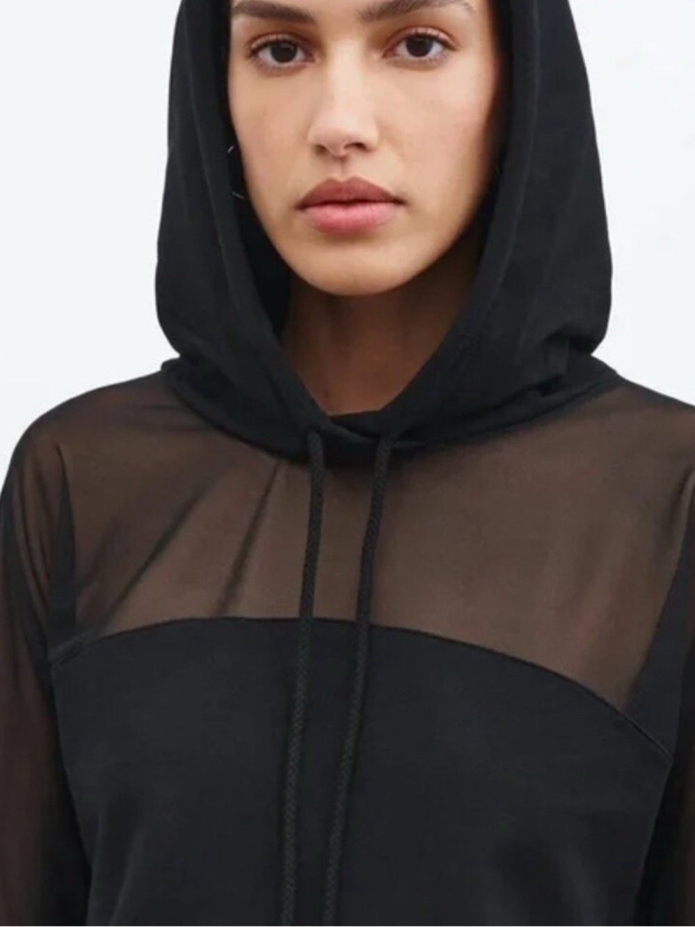 Marcella Park Black Sheer-Sleeve Hoodie Top - Women's